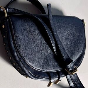 Half Moon Brushed Gold Metal Hardware Studded Trim Saddle Crossbody Shoulder Bag